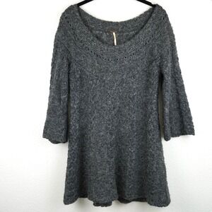 Free People Gray Knit Chunky Sweater Dress Size‎ M Boho Wool Cable Knit